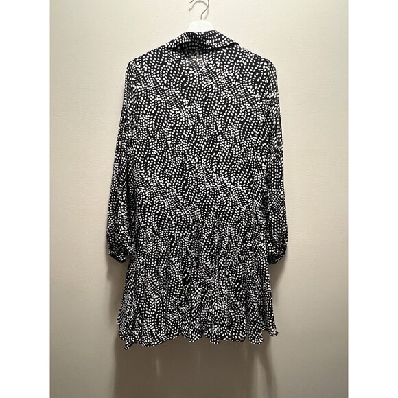 Zara Dress Black White Polka Dot Chiffon Long Sleeve Mini Button Up Size S New - Picture 8 of 11